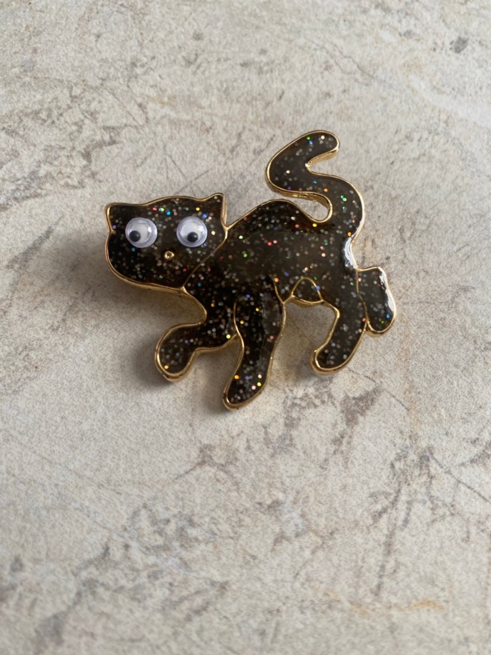 Glitter Goth Black Cat Pin